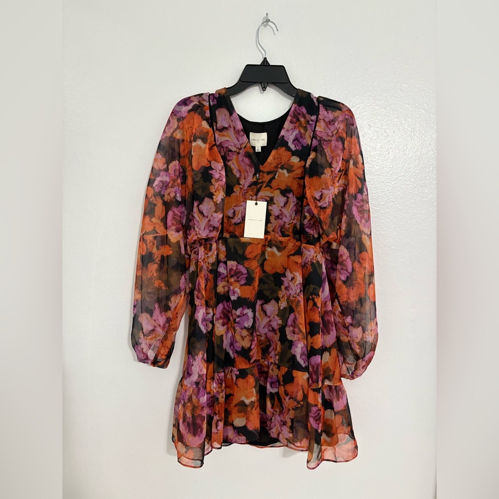 Adelyn Rae Floral Long Sleeve Dress - Black, Orange, Purple